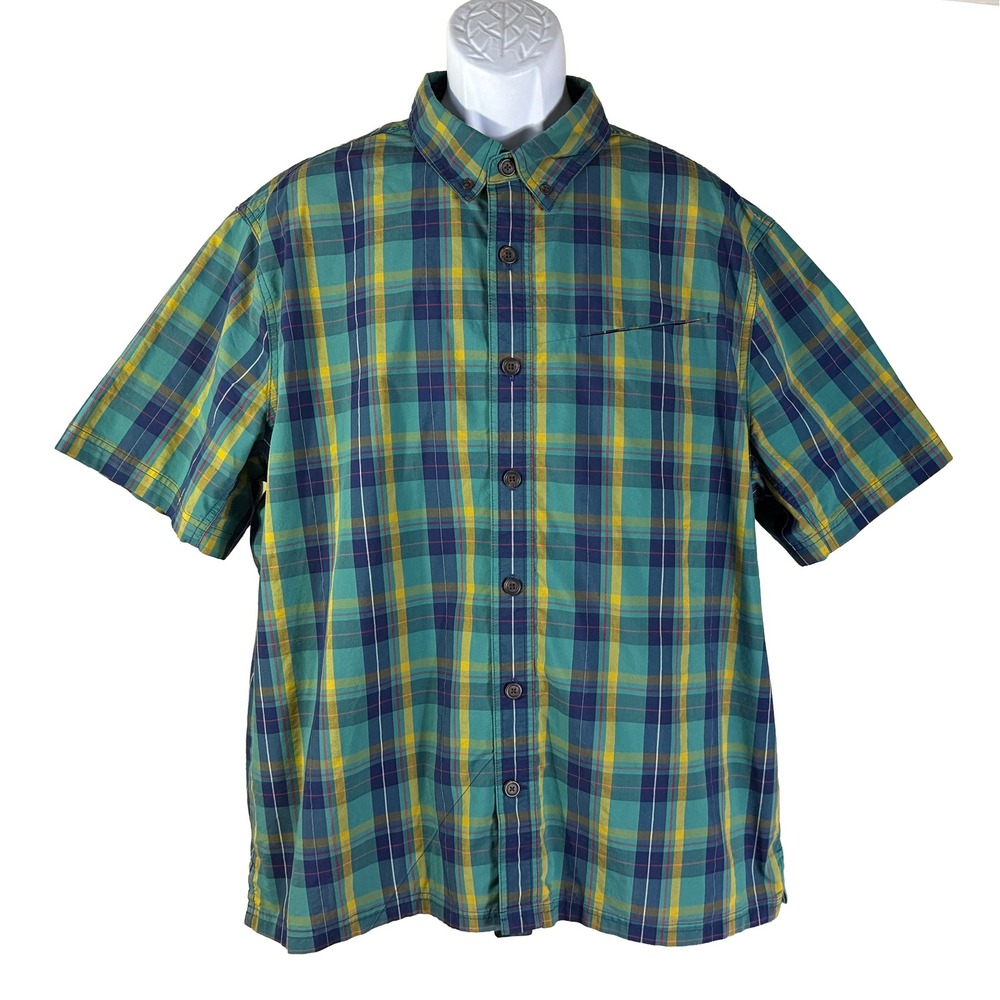 Alaskan Hardgear Button Down Shirt Mens XL Green Plaid Short Sleeve Duluth
